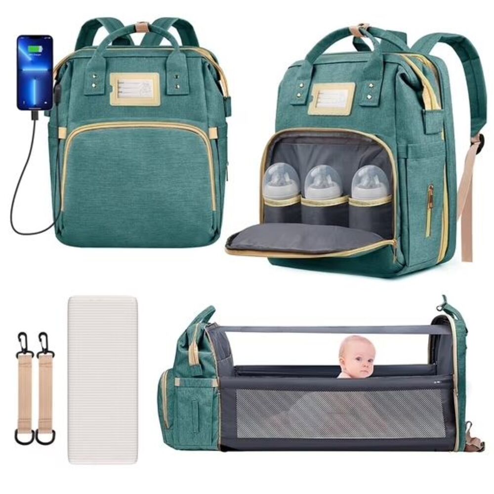 AIFI Waterproof Diaper Bag Backpack Forest Teal Green Insulated Bottle Pockets